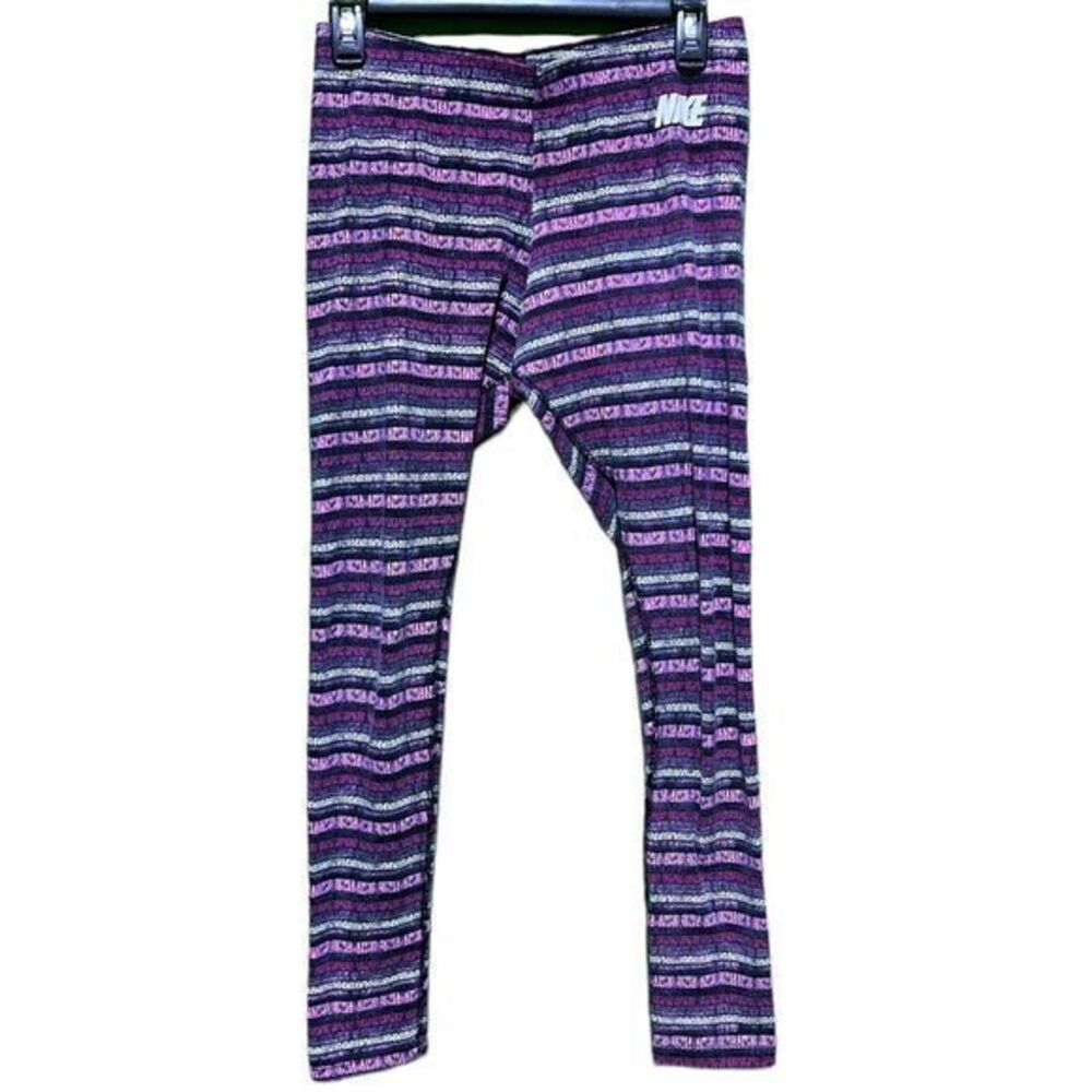 Nike Kid's Striped Elastic Waist Athletic Run Pull On‎ Leggings Multicolor Large